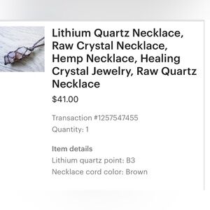 ▫️Lithium Quartz Crystal Wrapped Hemp Necklace